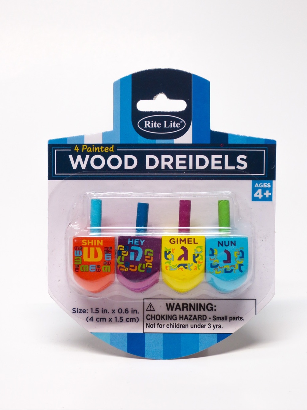 New Wood Dreidels Small Painted Set of 4 Rite Lite